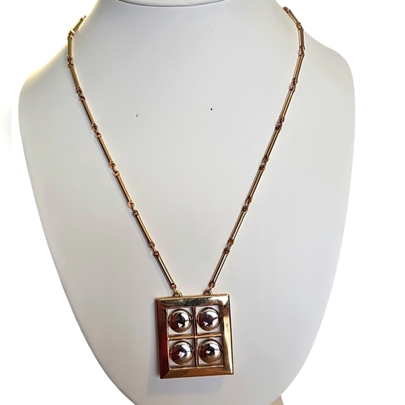 Vintage ARTISTRY TM Gold and Silver Tone Geometric Metal Bar Chain Necklace - Picture 1 of 9